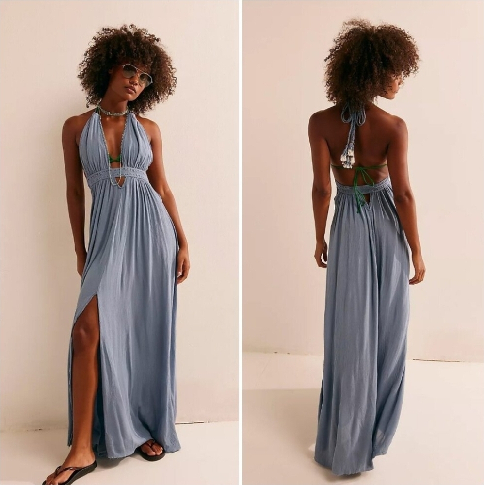 Free People Look Into the Sun Maxi Dress Endless Summer Size XS Blue Grey - Picture 3 of 10